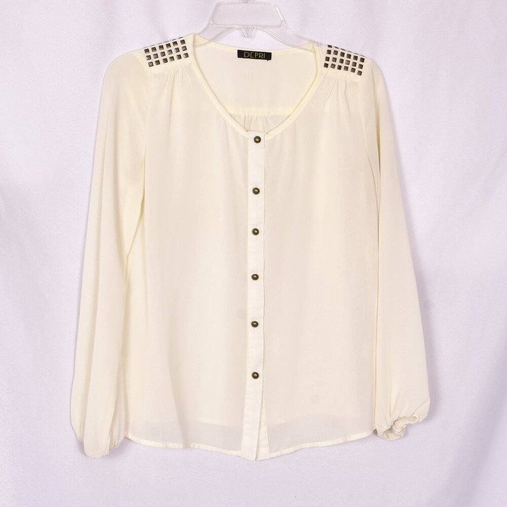 Depri Women's Sheer Blouse Button Front Size Small